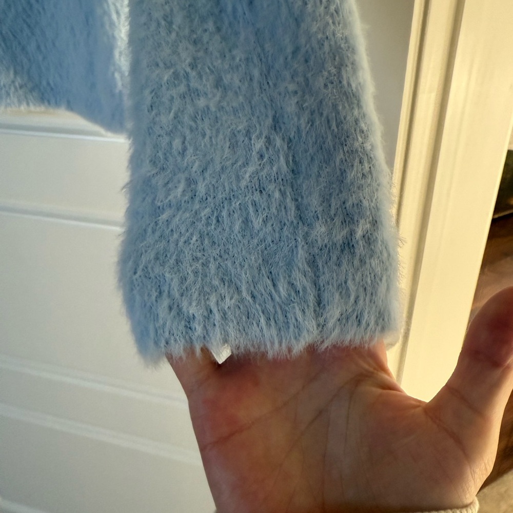Mango Women's Light Blue Textured Fuzzy Boat Neck Sweater - Picture 5 of 8